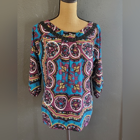 Nicole Miller Tops - Nicole Miller Medium Pullover Blouse Blue/Pink/Black